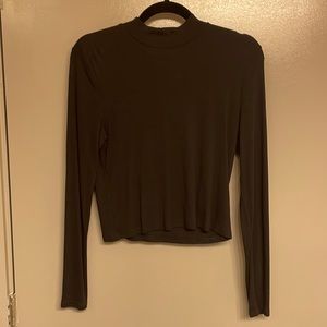 NWOT H&M Cropped Mock Neck Rib Black Long Sleeve Top Size Large